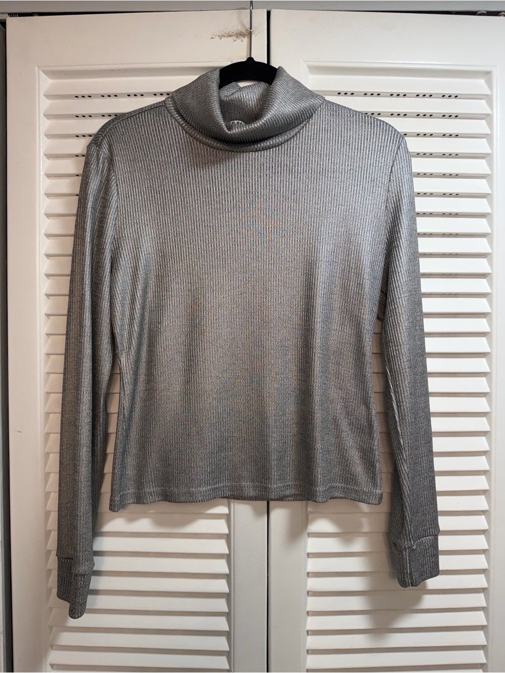 Walter Baker Gun Metal Metallic Ribbed Turtleneck Long Sleeve Top